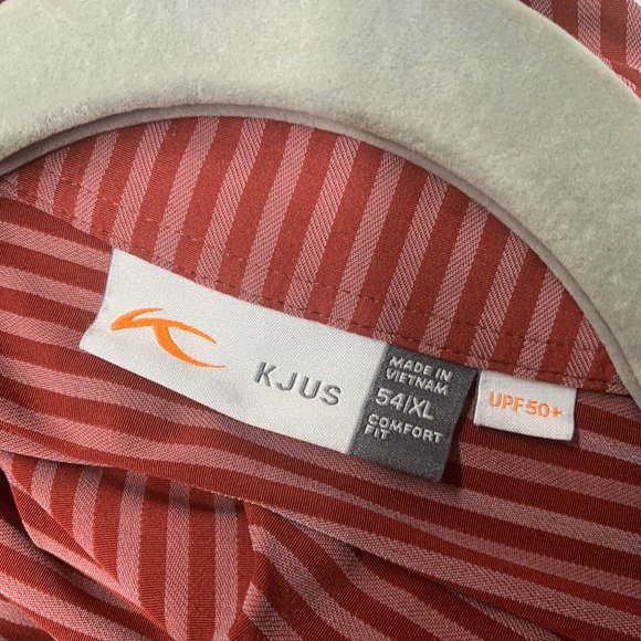 Kjus Men Polo Shirt XL Orange Striped Short Sleeve Golf UPF 50 Active Collared - Picture 5 of 13